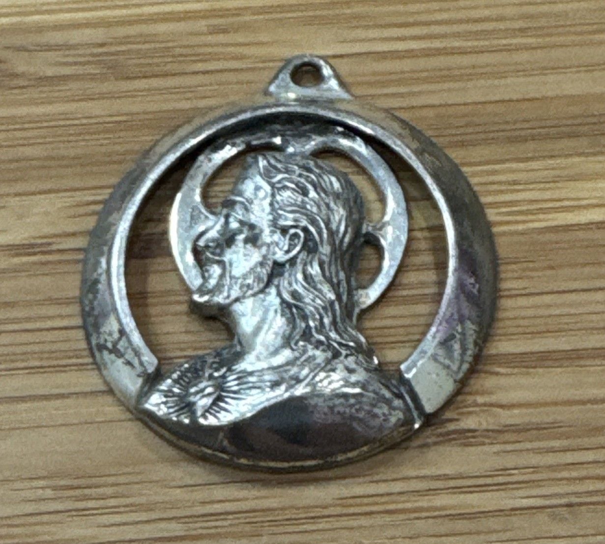 Vintage 3D WESTON Sterling Silver Sacred Heart Jesus Medal Pendant 1.5” 8
