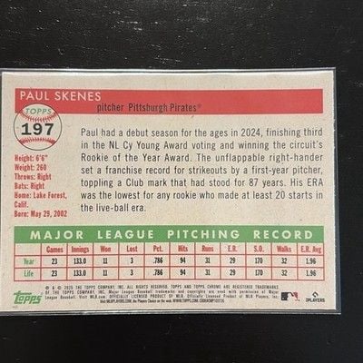2025 Topps Chrome Platinum Anniversary Paul Skenes Blue Prism Refractor #197 2