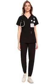 Scrubs for Women Set - Stretch V-Neck Scrub Top & Jogger Pant with 8 Pockets 1