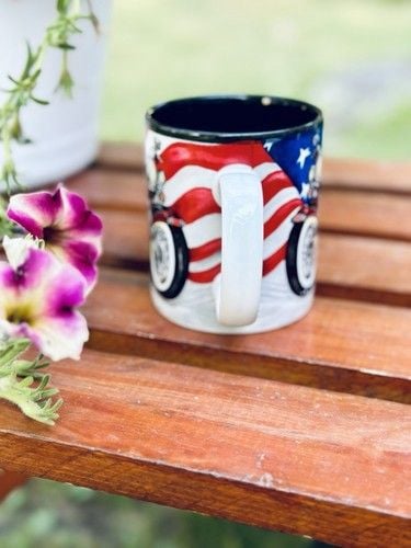 VTG NOS Great Gift For Bikers Coffee Mug With Motorcycle & The American Flag 4”T 8