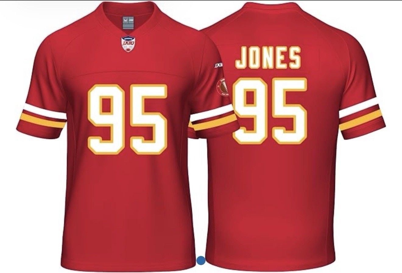 OKIIO Youth Football Stitched T-Shirt Red Medium Jones 2