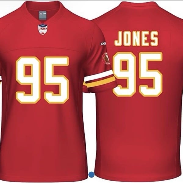 OKIIO Youth Football Stitched T-Shirt Red Medium Jones