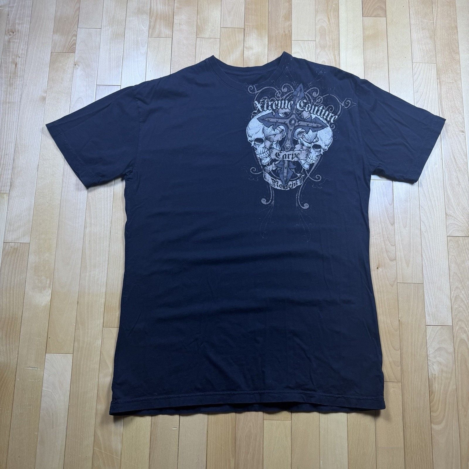 Xtreme Couture Affliction Shirt Mens 2XL Black Skull Cross Gothic MMA Y2K Tee 8