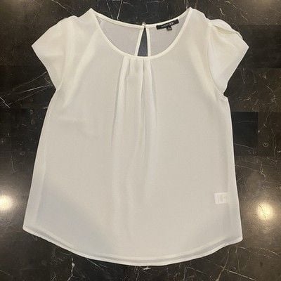 Women's White Round-Neck Tulip Sleeve Blouse Top Small 2