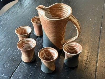 RARE Rick Schlag ceramic pitcher and cup set vintage signed 5