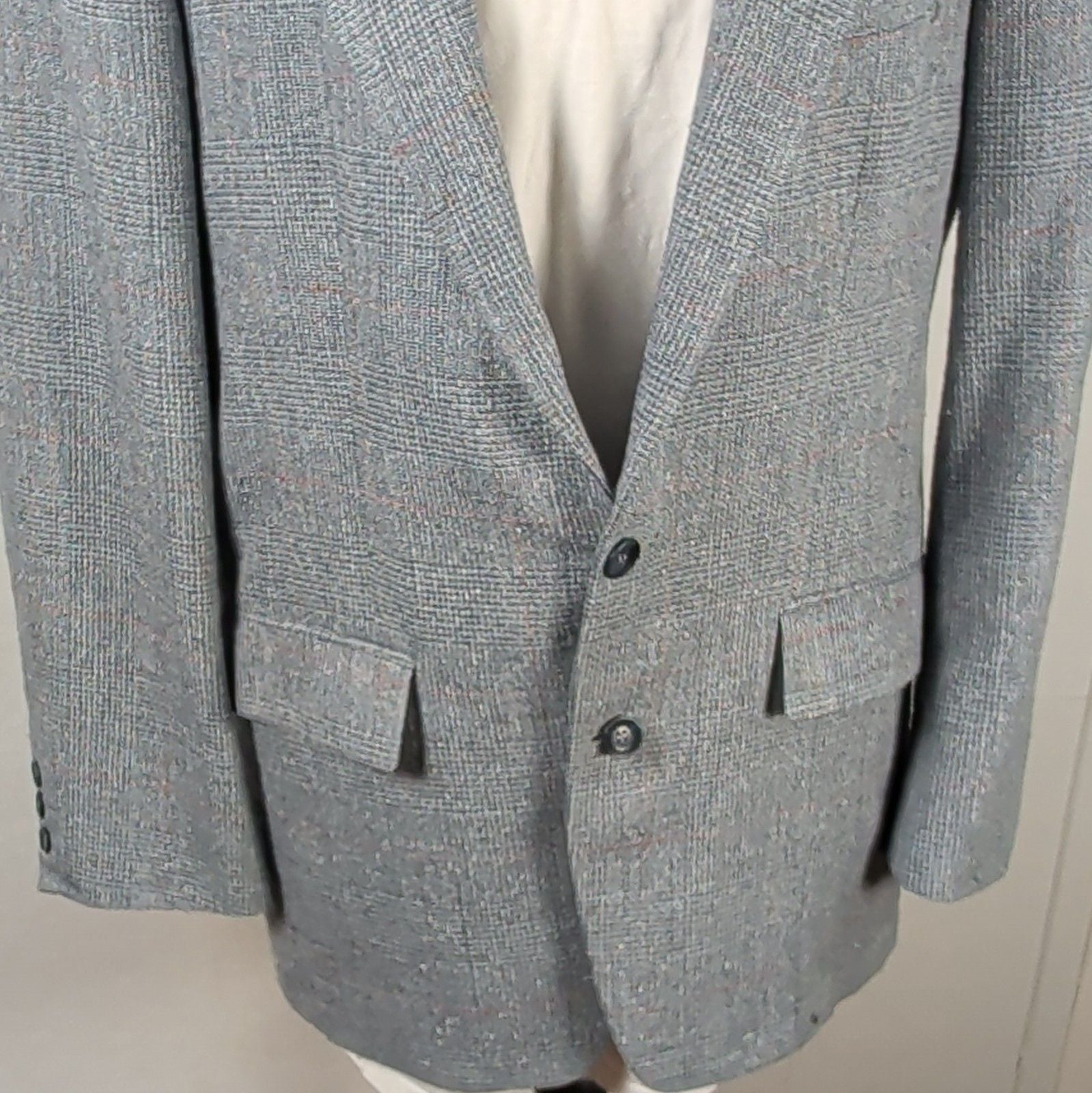 Vintage 40R Sport Coat Made in USA Plaid Blazer Grey Blue Addis Deys Syracuse 4