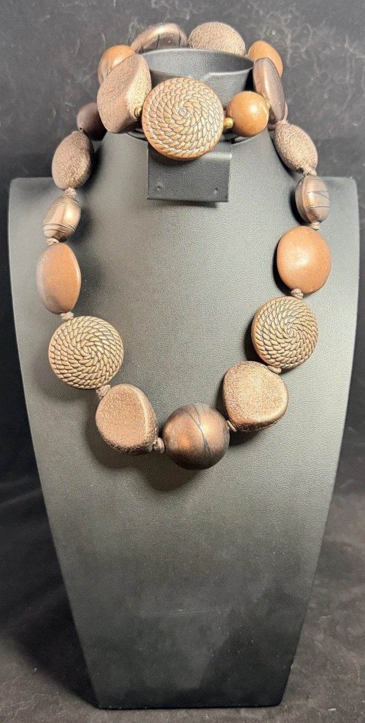 Vintage 1980s Heavy Chunky Matte Copper Bronze Statement Necklace & Bracelet Set 4