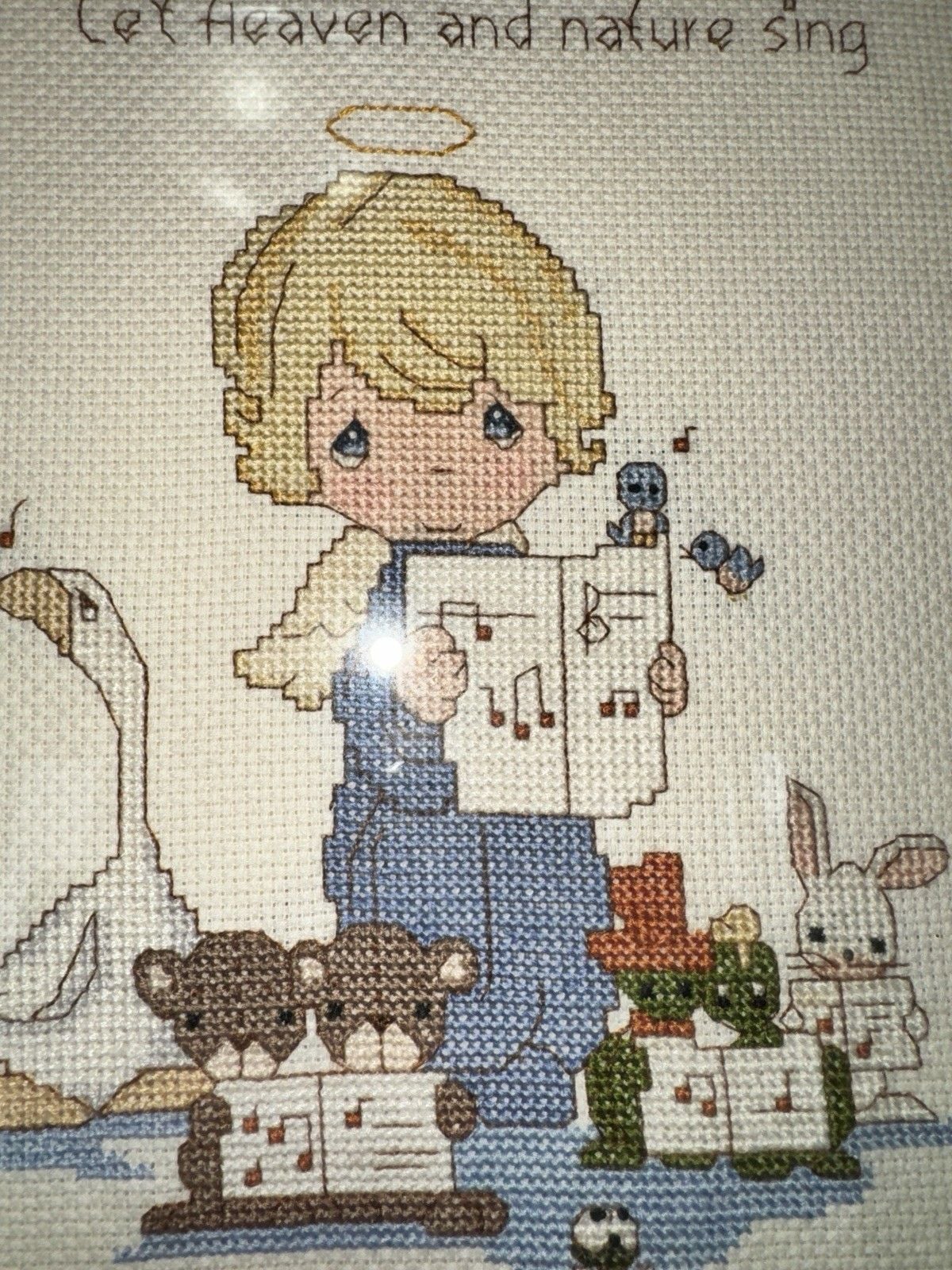 Precious Moments Let Heaven and Nature Sing Cross Stitch Framed Angel Animals 5