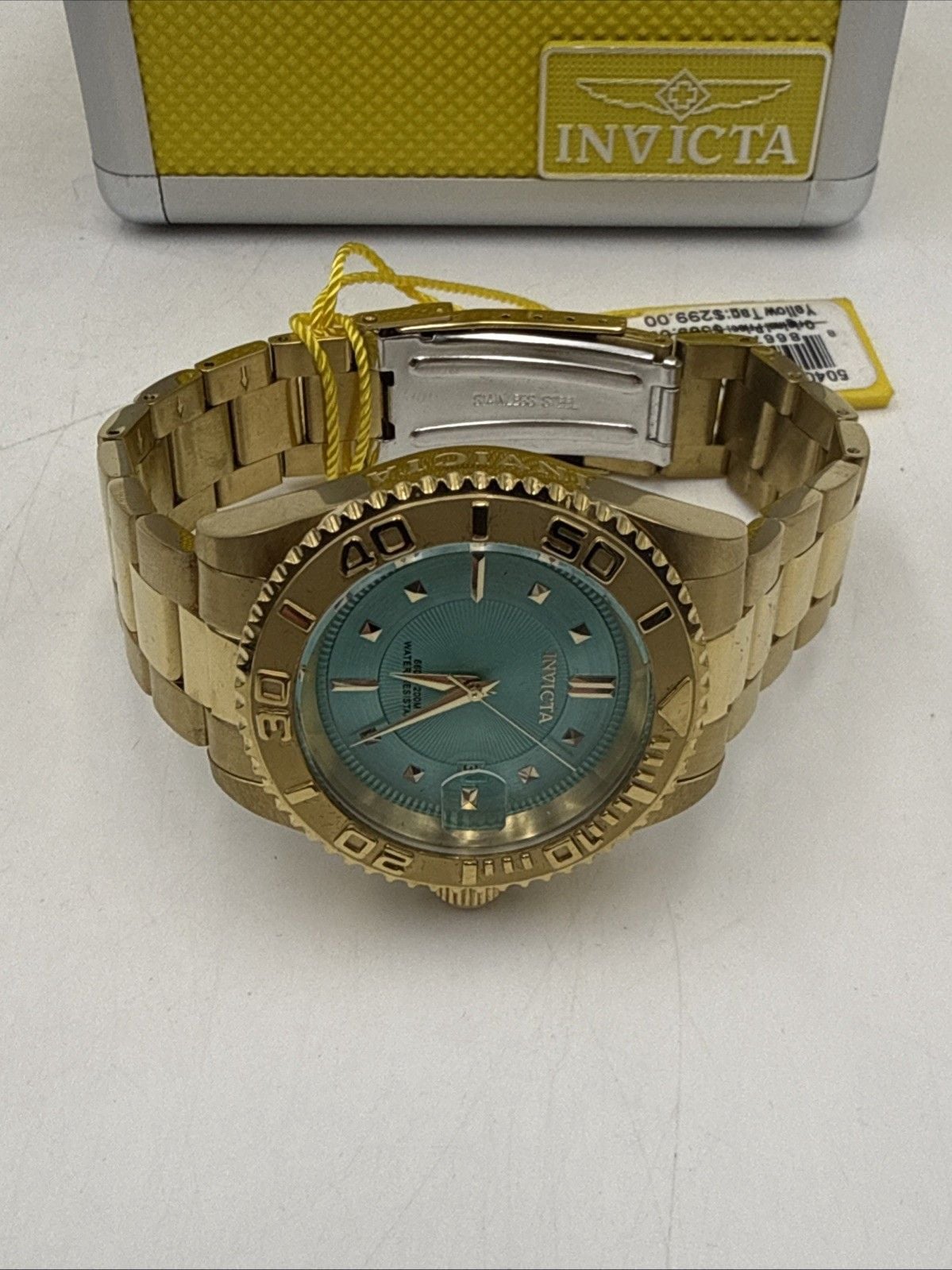 Invicta Pro Diver 50400 Gold Tone Tiffany Blue Dial Quartz Watch 40mm New In Box 7