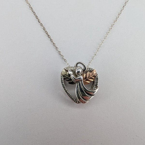Coleman & Co 12K Gold and Sterling Silver Praying Angel Heart Pendant