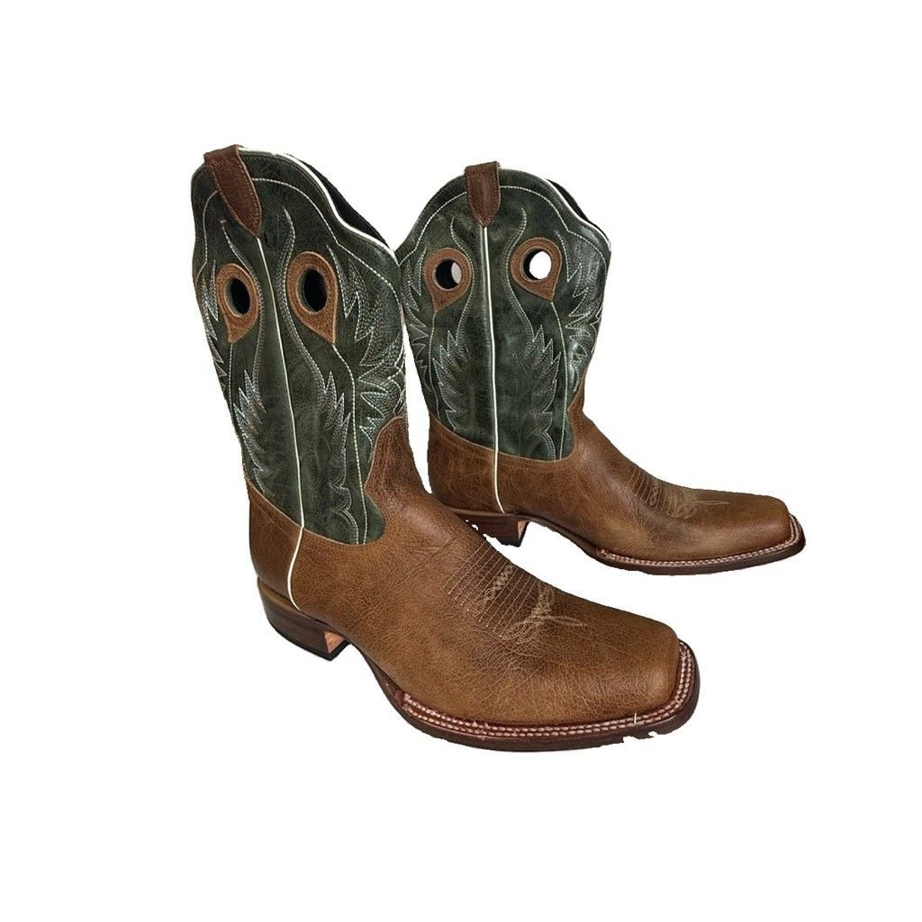 J.B. Dillon Reserve JBR1112 Brown Green Square Toe Western Boots Men's Size 13D 4