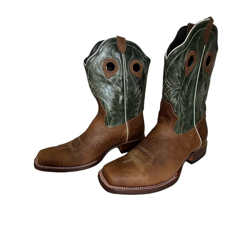 J.B. Dillon Reserve JBR1112 Brown Green Square Toe Western Boots Men's Size 13D 3
