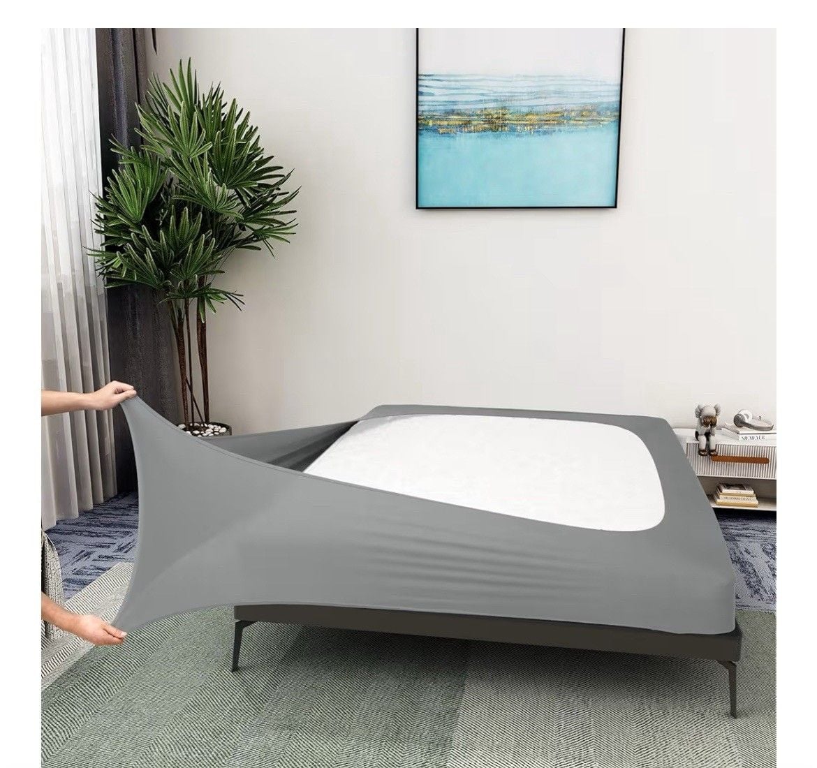 Box Spring Cover Queen Size - Jersey Knit & Stretchy Wrap Around 4 Sides Bed Ski 1