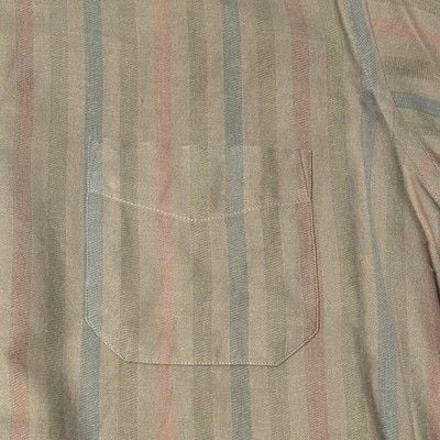 Vintage Sanfranco Ruffini Men Button Down Shirt L Neck Tan Stripe spring casual 9
