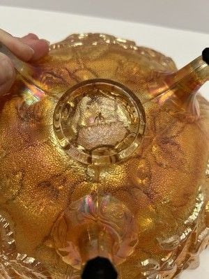 Vintage Imperial Glass Open Rose Marigold Carnival Glass 3 footed bowl 6