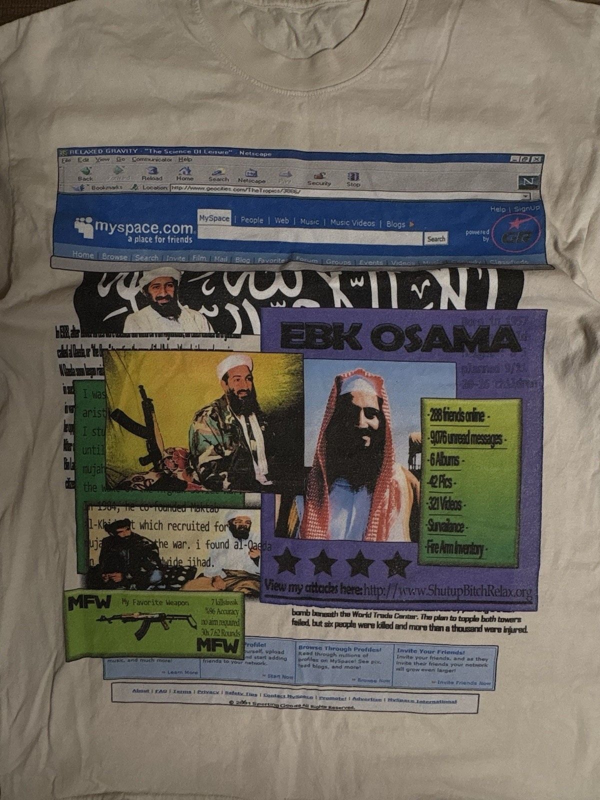 Vinatge EBK Osama Graphic T-Shirt White No Tag Size Mens Large 2
