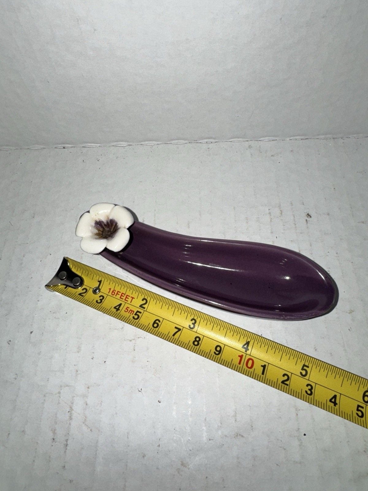 Purple Ceramic Incense Stick Holder White Flower Ash Catcher Burner Floral Decor 3