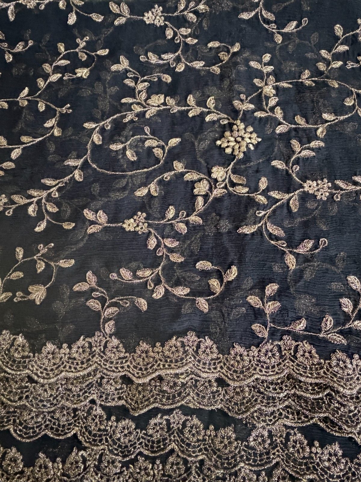 Black Chiffon Fancy Dupatta Gold/ Zari Embroidered Pakistani Indian 2