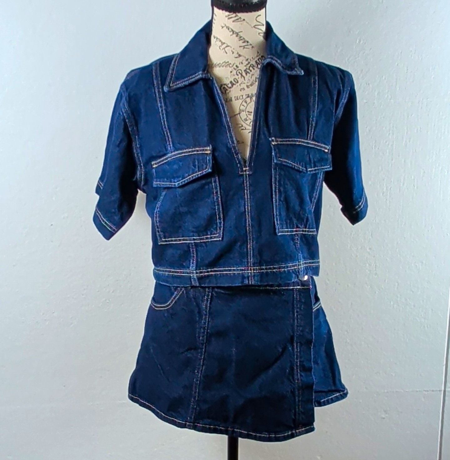 Zara Denim Two Piece Set Crop Shirt Small Wrap Skort Medium Z1975 Co Ord Blue 1