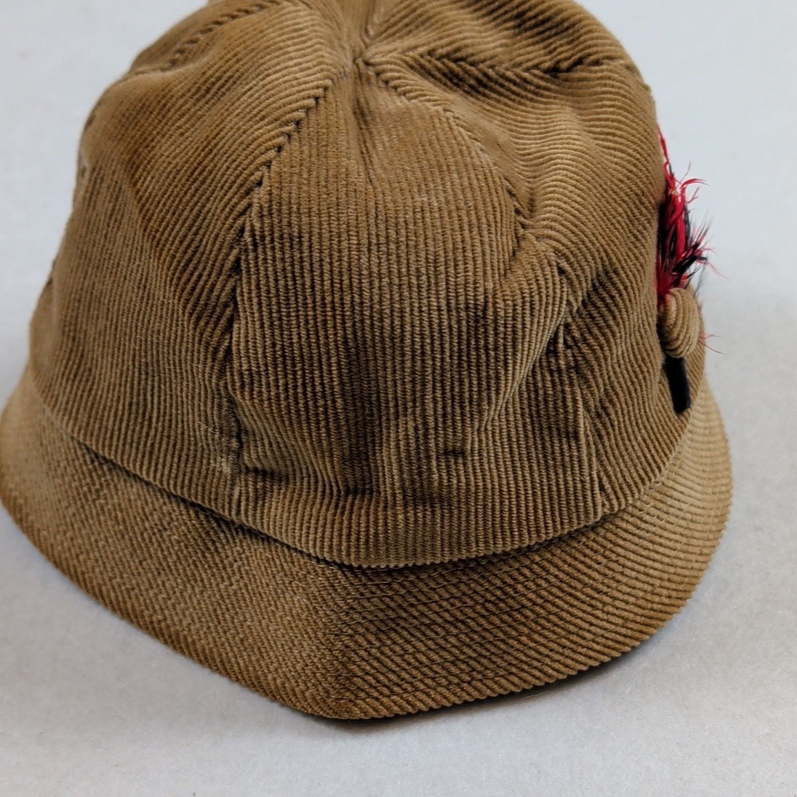Child's Brown Corduroy Cloche Hat w/ Feather Accent Lined 5