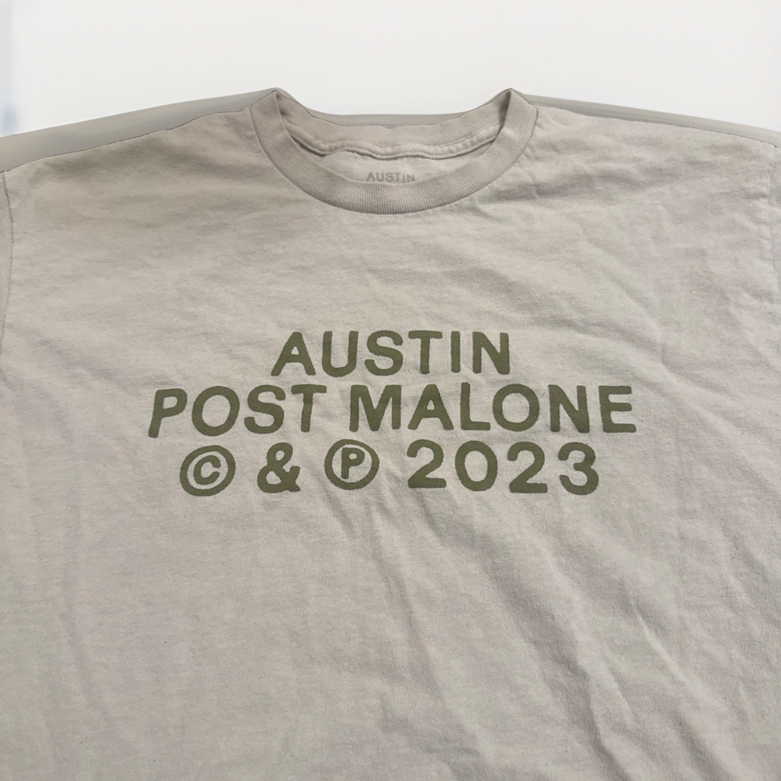 Post Malone Shirt Beige 2023 Tour Dates Austin Concert T-Shirt Size M Preowned 3