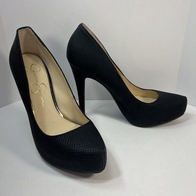 Jessica Simpson Black Textured Stiletto Heels Pumps Size 7.5M /38 2