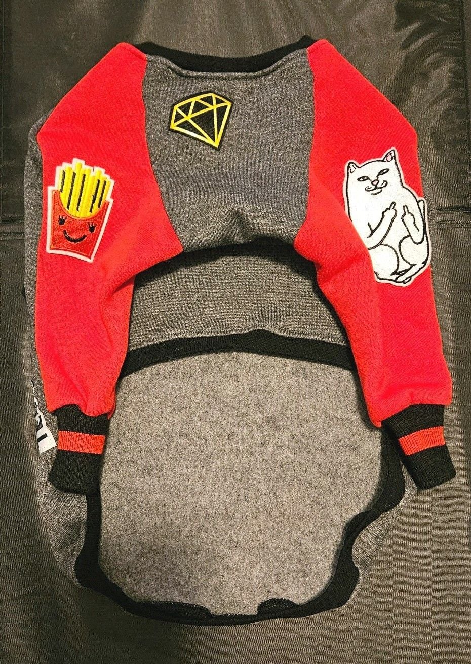 Hound Tees Dog Sweatshirt Hoodie Gray Red With Personalized Patches Medium 2
