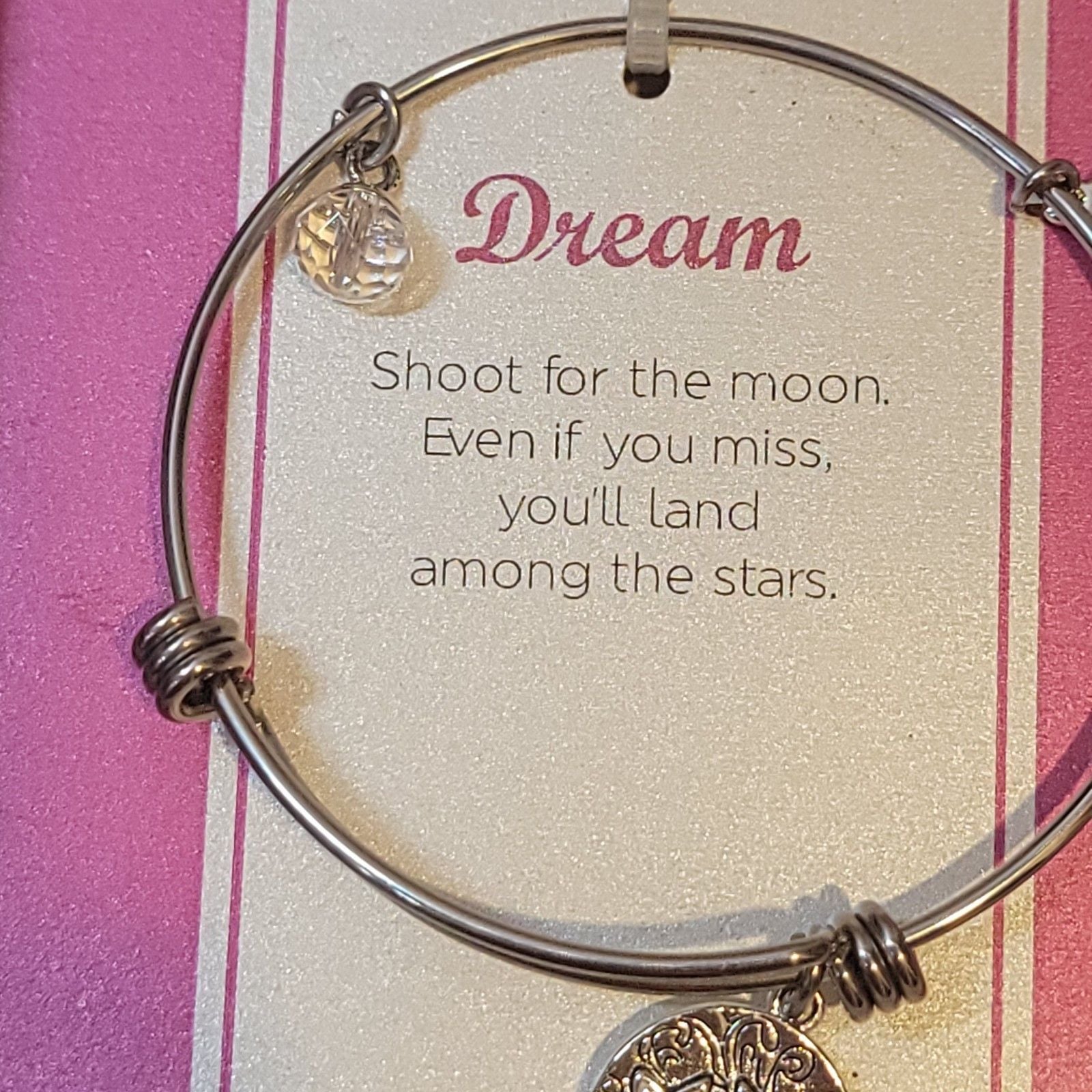 Footnotes Too "Dream" Stainless Steel Bangle Bracelet Stars Moon NIB 8