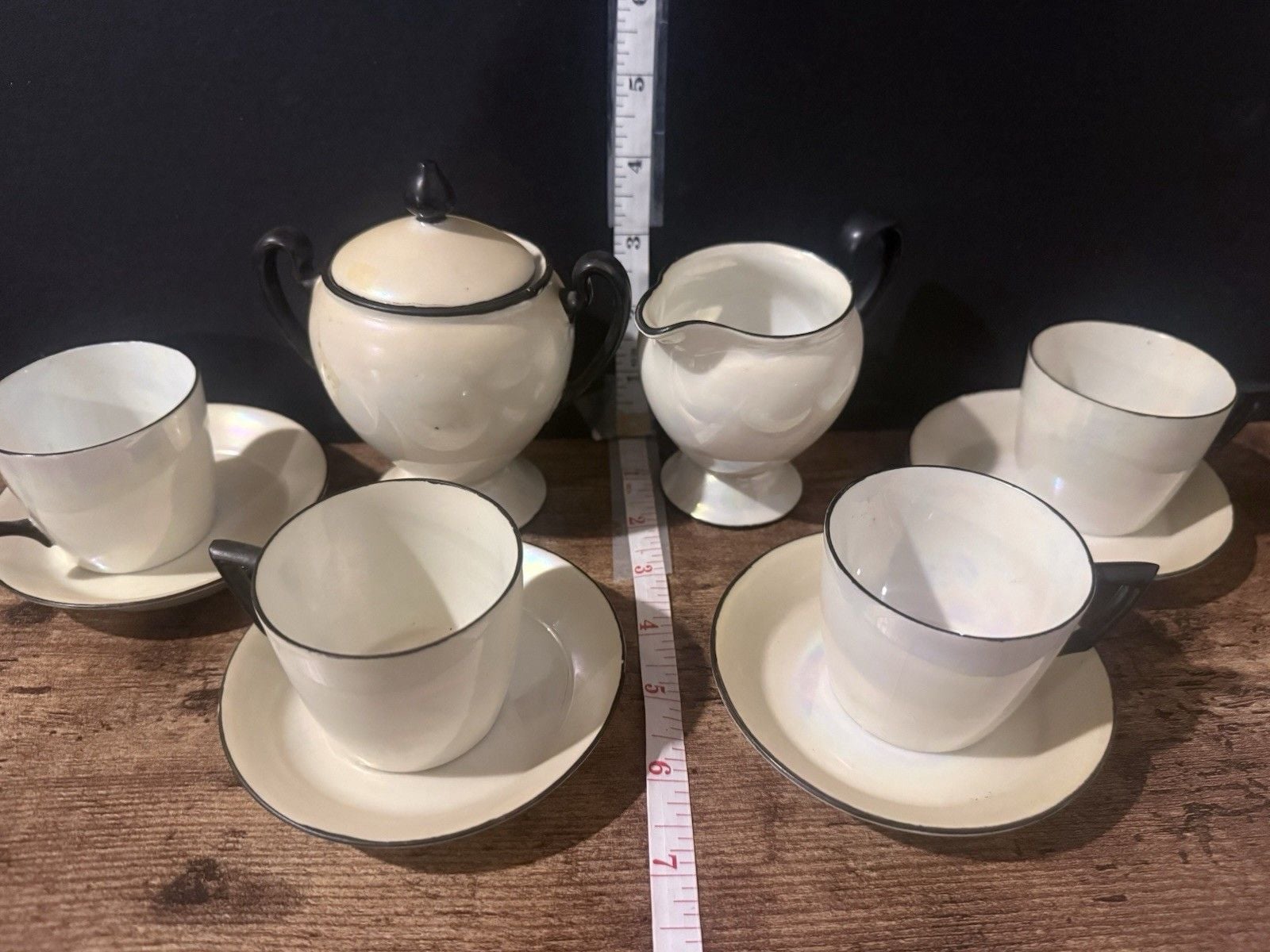 Rare Opalescent Bavaria Germany Opal Iridescent Demitasse Coffee Tea Set 1
