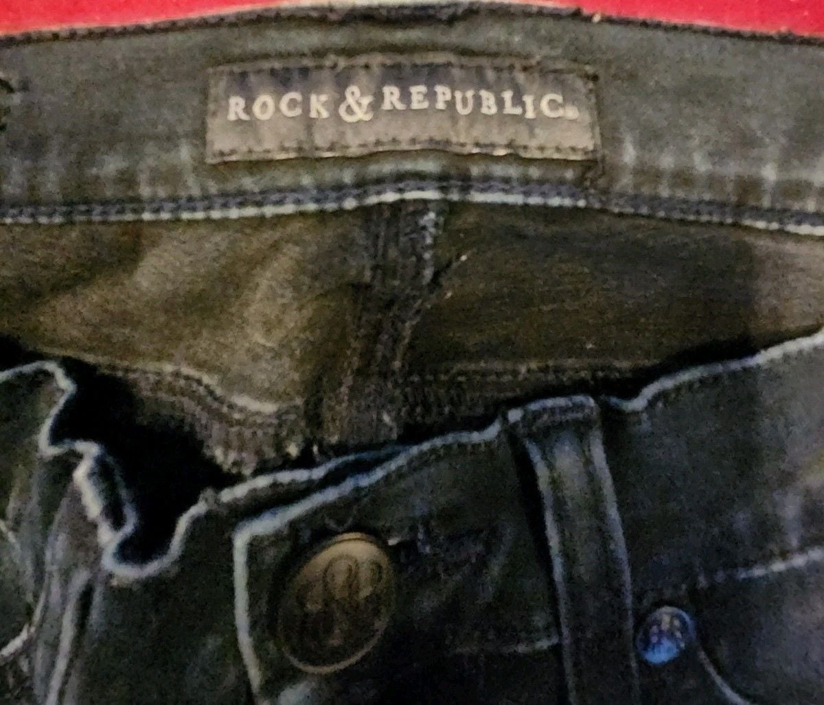Rock & Republic Women's Skinny Black Denim Jeans Stretch 5-Pocket Size 8 3