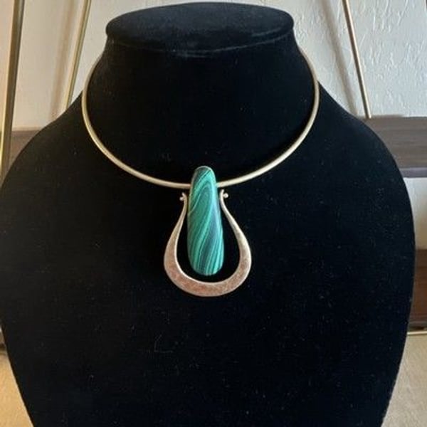 RLM Studio Malachite Teardrop Pendant Statement Collar Necklace Gold