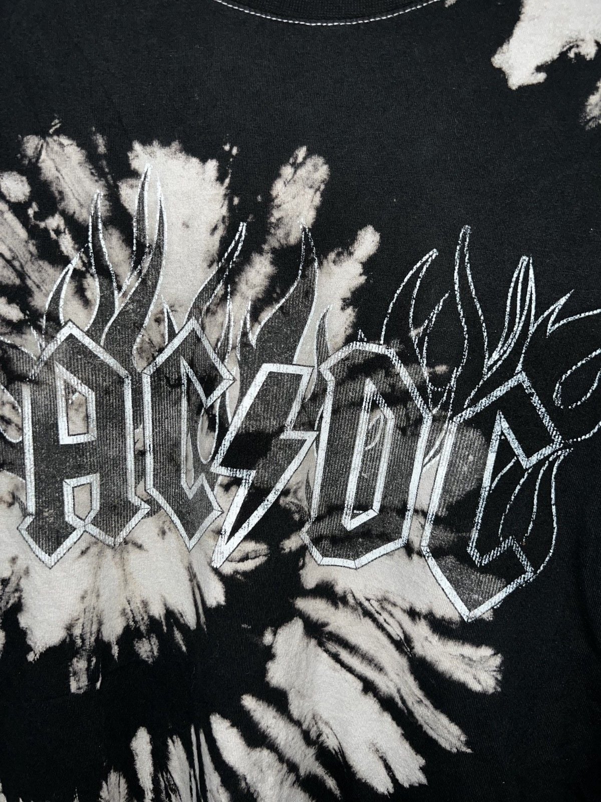 AC/DC Band T-Shirt Size L Black Off-White Tie Dye Bleach Swirl Flame Logo 3