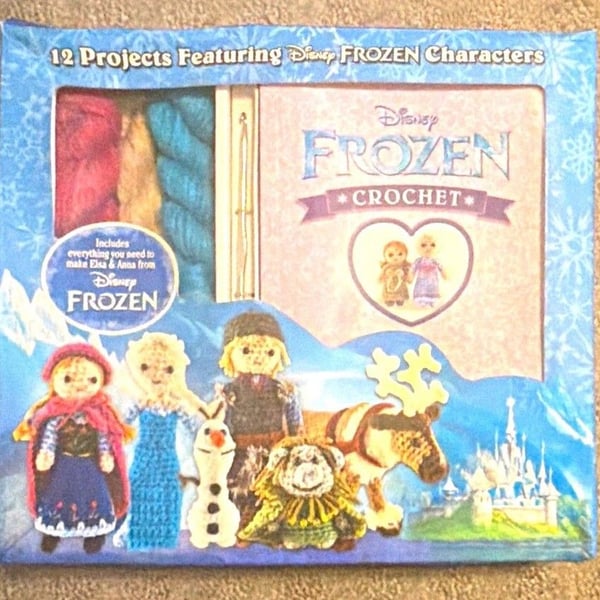 Disney Frozen Crochet Kit w/ Yarn, Hook & 12 Step-by-Step Illustrated Patterns