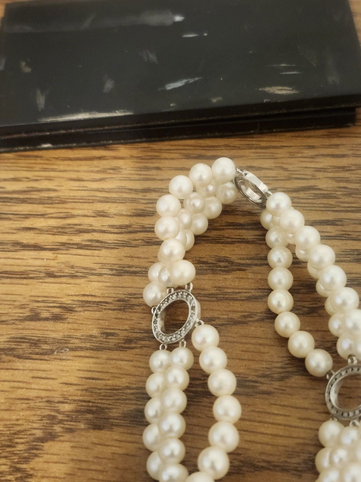 Diamond And 3 Strand Fresh Water Bracelet 6