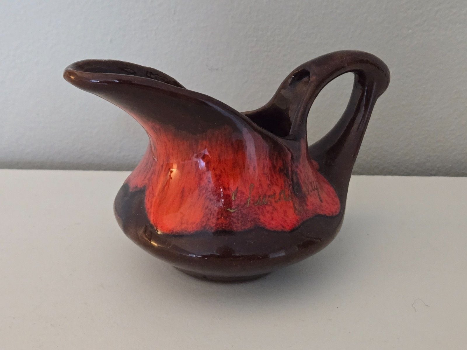 Vintage Drip Ware Glaze Brown and Orange Creamer ~ Thunder Bay Ontario 6
