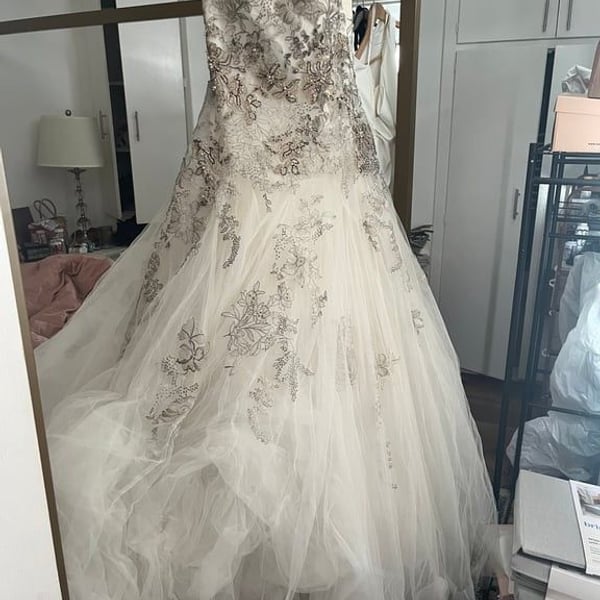 Elegant Embroidered Strapless Wedding Gown