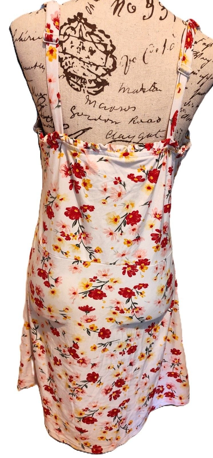 Sexy Soft White Cotton Stretch Sundress w Padded bra Ruffle Trim Adjustable Sz L 5