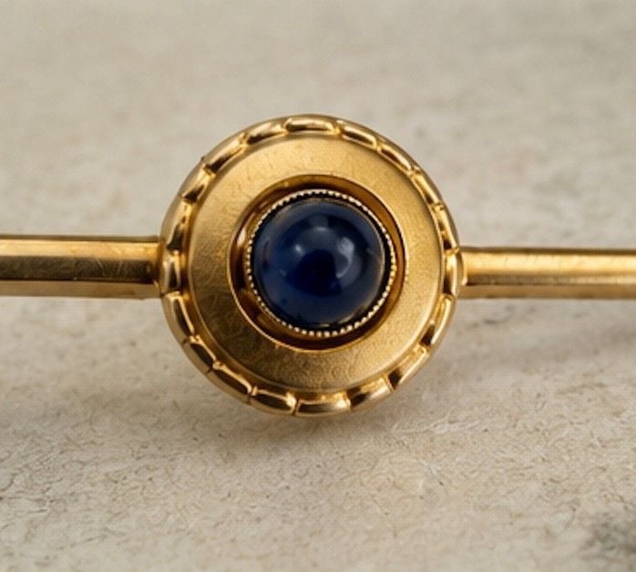 Antique 14K Gold & Sapphire Cabochon Bar Brooch | Edwardian c.1900–1920 4