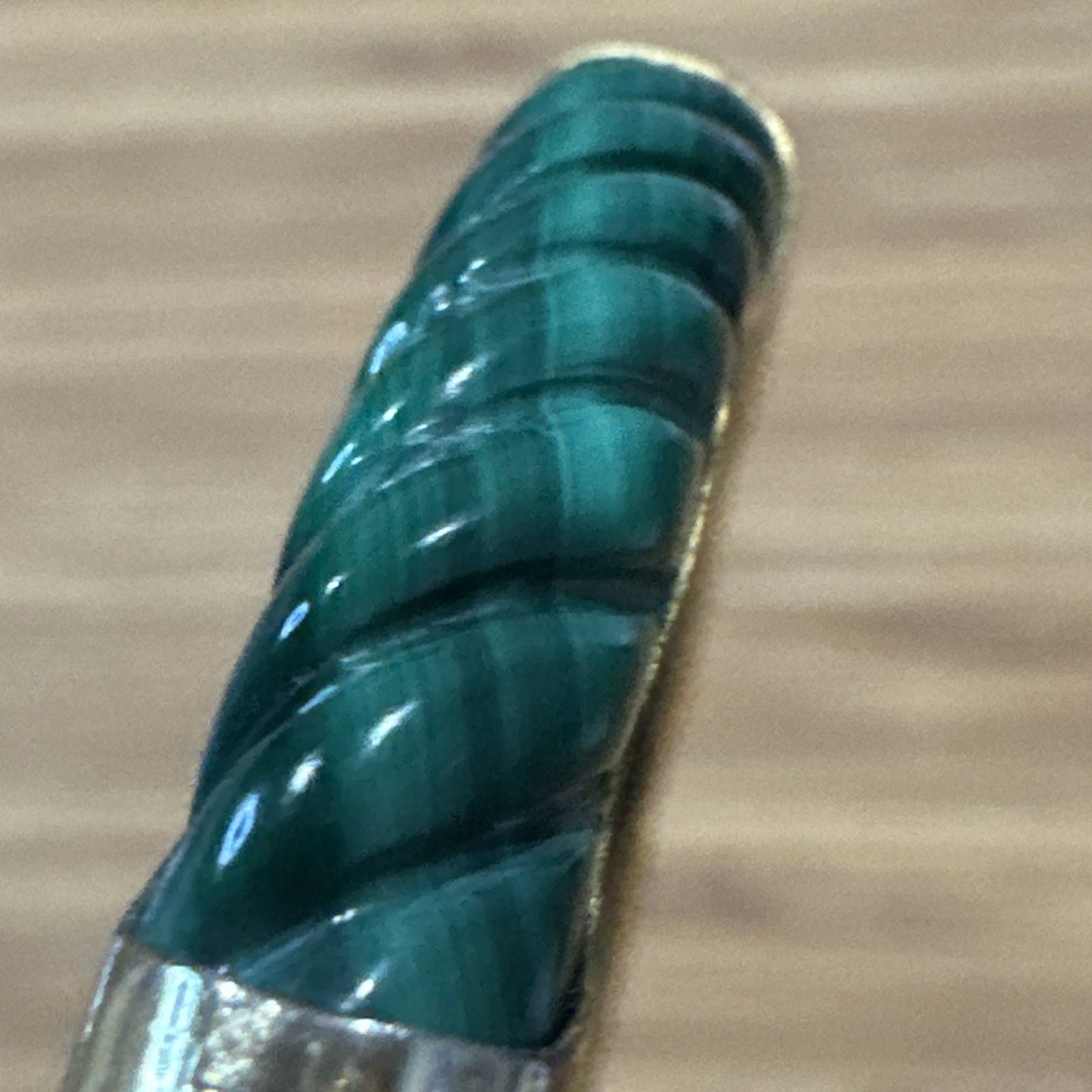 Vintage 925 Sterling Silver Carved Malachite Hinged Bangle Bracelet 30g Rare 7
