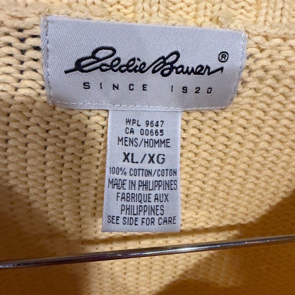Vtg 90s Eddie Bauer Shaker Knit Cotton Crewneck Sweater Yellow Mens XL Gorpcore 3
