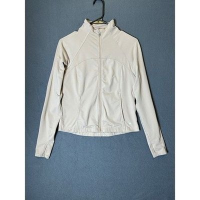 Layer 8 Track Jacket Womens Small Tan Qwick-Dry Full Zip Thumbholes Athleisure 10