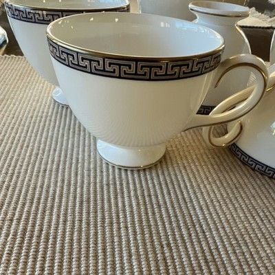 Set of 6 Wedgwood Bone China Cup Blue Greek Key Border Made in England 1