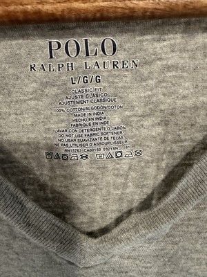 Polo Ralph Lauren Classic Fit Gray V-Neck Jersey Cotton Logo Tee Size L 4