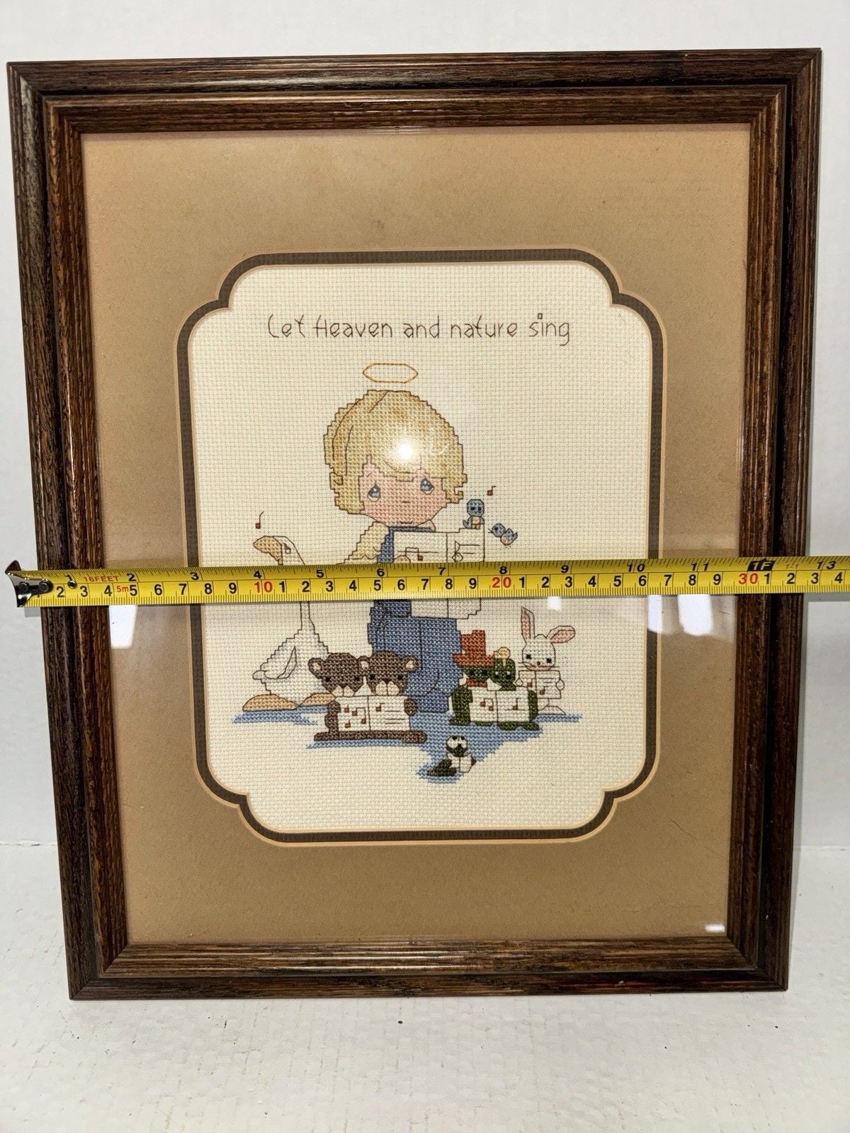 Precious Moments Let Heaven and Nature Sing Cross Stitch Framed Angel Animals 4