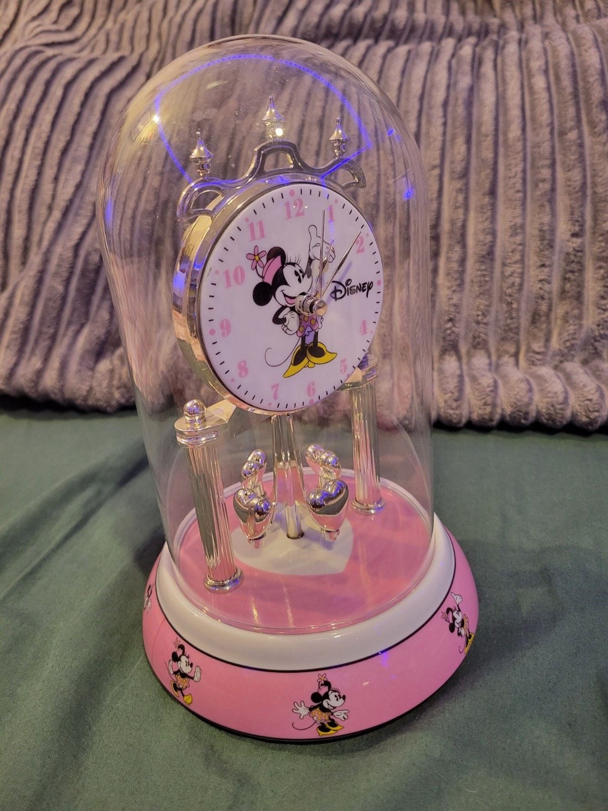 Disney Minnie Mouse Anniversary Clock Glass Dome Pink Ceramic Base 8