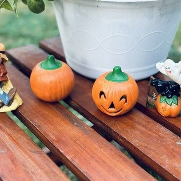 Vintage Halloween Kitschy Hand Painted Ceramic Figurines Spooky Season Set Of 4