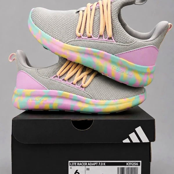 adidas Lite Racer Adapt 7.0 K Gray/Multicolor Slip On Mesh US 6 KI9256