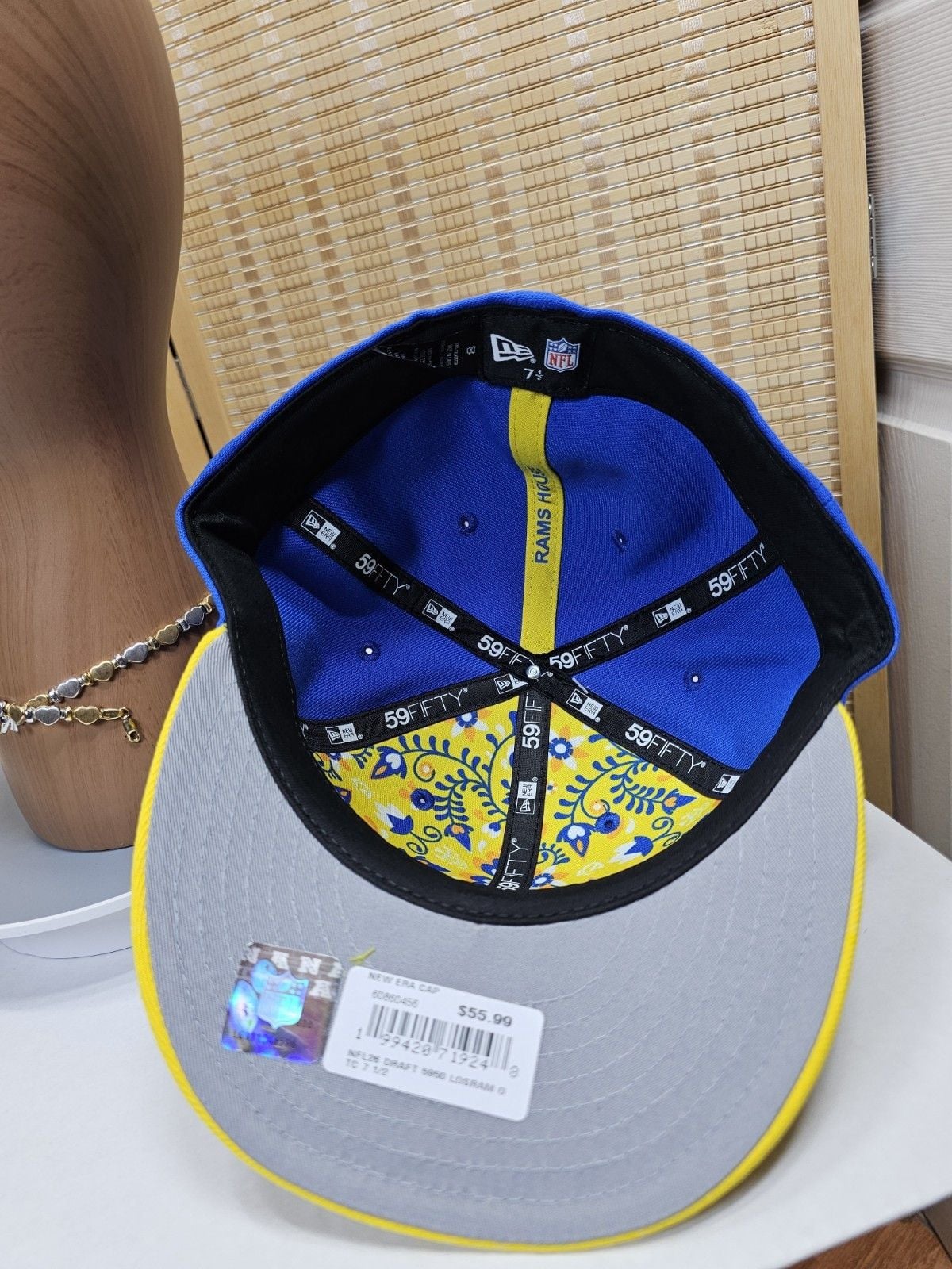 New Era Los Angeles Rams 59FIFTY Fitted Hat Royal Yellow Size 7 1/2 8