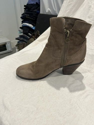 Sam Edelman Womens Louie Taupe Suede Zip Up Fringe Ankle Boots Size 8.5M 7