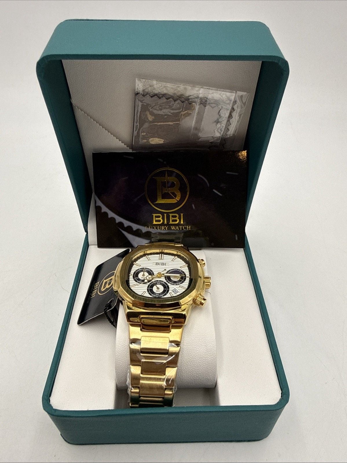 🔥 BIBI MEN’S GOLD TONE WATCH B0238 WHITE DIAL QUARTZ DATE NEW IN BOX 🔥 2